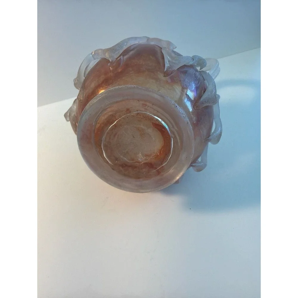 Vintage Murano Scavo Iridescent Art Glass Vase w/Crimp Handles‎ 5